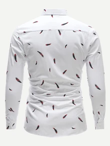 Manfinity Homme Men Feather Print Slim Fit Shirt - White - View 2