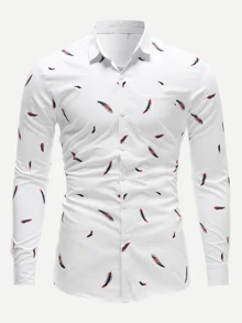 Manfinity Homme Men Feather Print Slim Fit Shirt - White - View 1