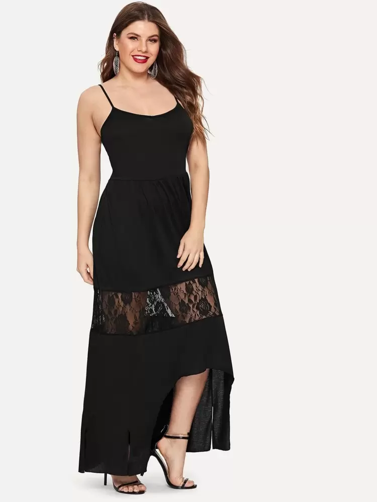 plus contrast lace cami dress