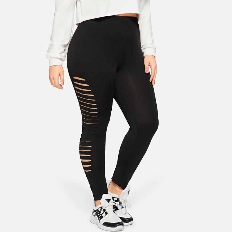 

Plus Ripped Side Skinny Leggings, Black