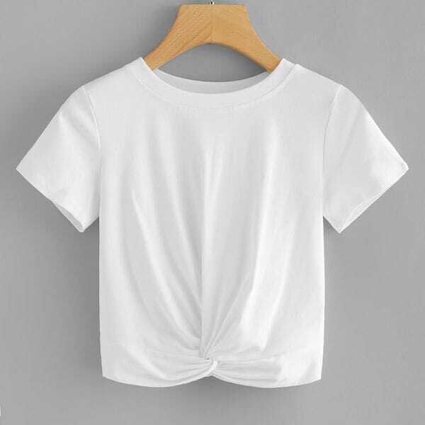 

Plus Twist Front Solid Tee, White