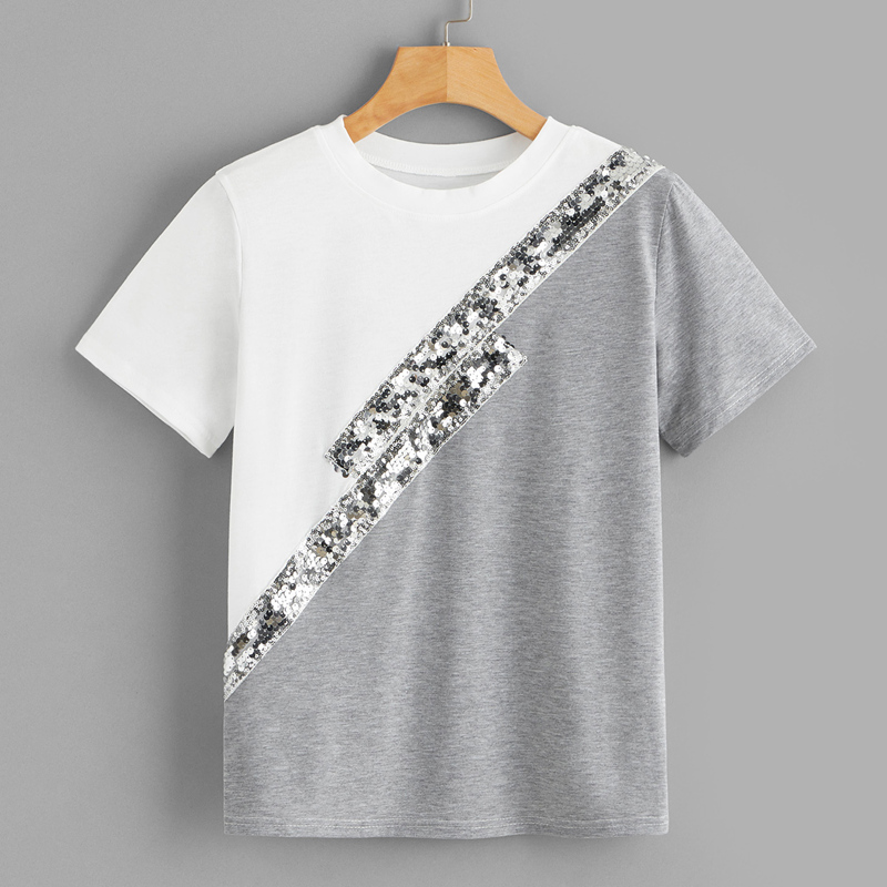 

Color-block Sequin Panel Tee, Multicolor