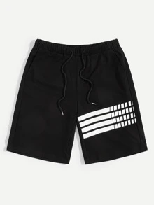 Manfinity Men Striped Drawstring Waist Shorts - Black - View 1