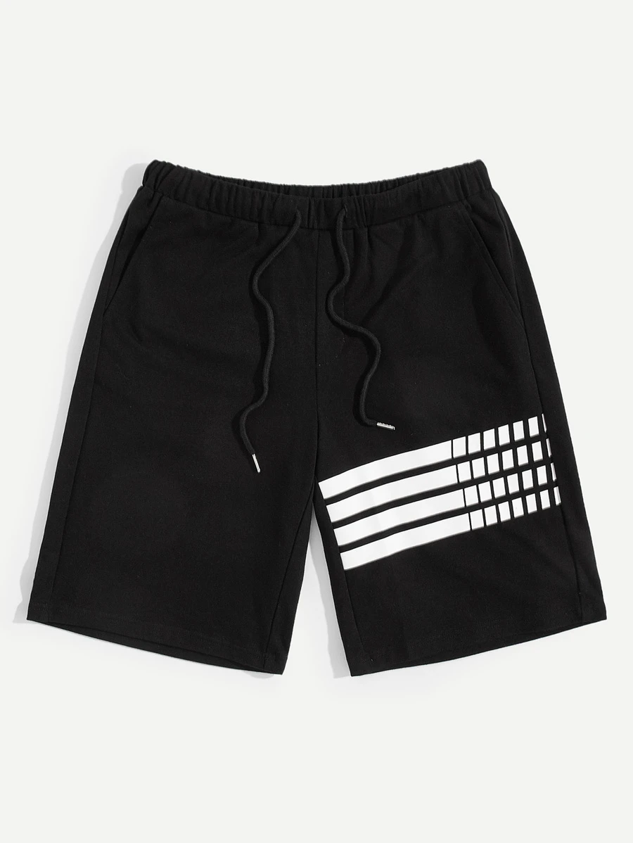 Manfinity Men Striped Drawstring Waist Shorts - Black - View 1
