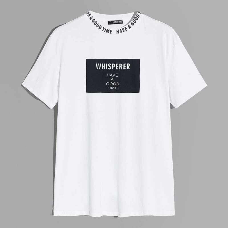 

Guys Letter Print Neck Graphic Tee, White
