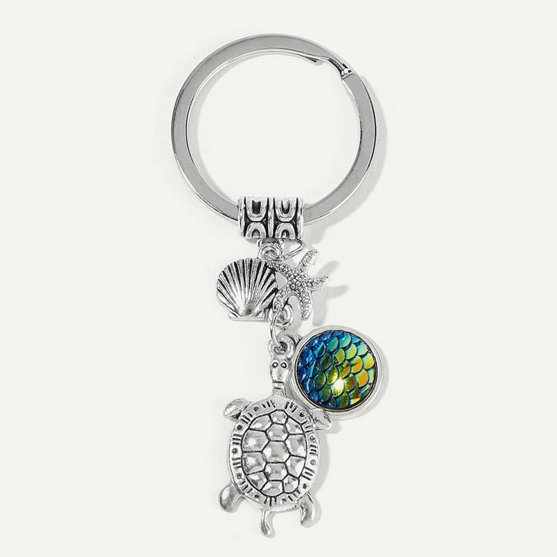 

Metal Tortoise & Starfish Pendant Keychain, Silver