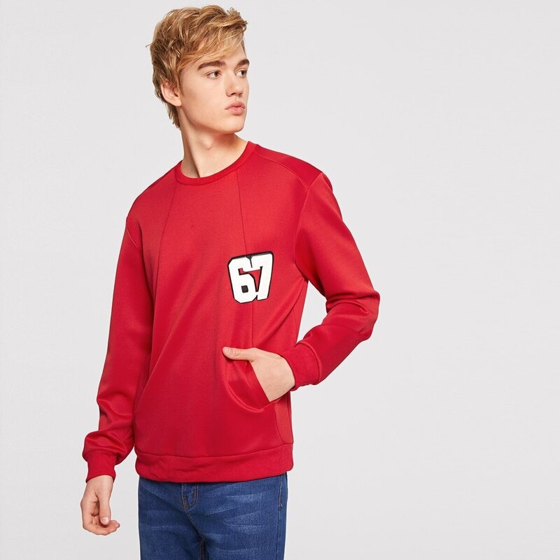 

Guys Crew Neck Number Patched Sweatshirt, Red