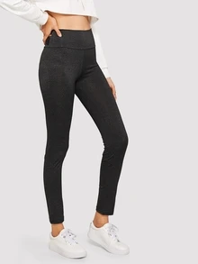 十字交叉後纯色緊身褲 - 黑色 - 查看 2