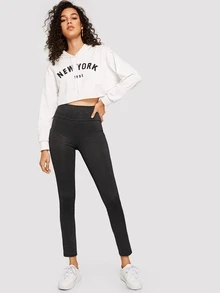 十字交叉後纯色緊身褲 - 黑色 - 查看 3