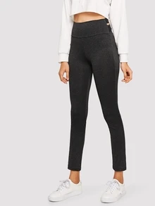 十字交叉後纯色緊身褲 - 黑色 - 查看 4