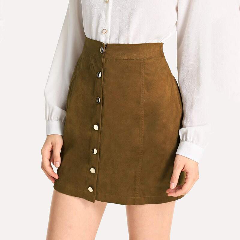 

Single Breasted Suede Skirt, Brown