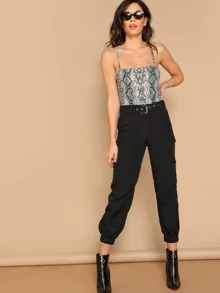 SHEIN Open Back Snakeskin Form Fitted Cami Bodysuit - Multicolor - View 5