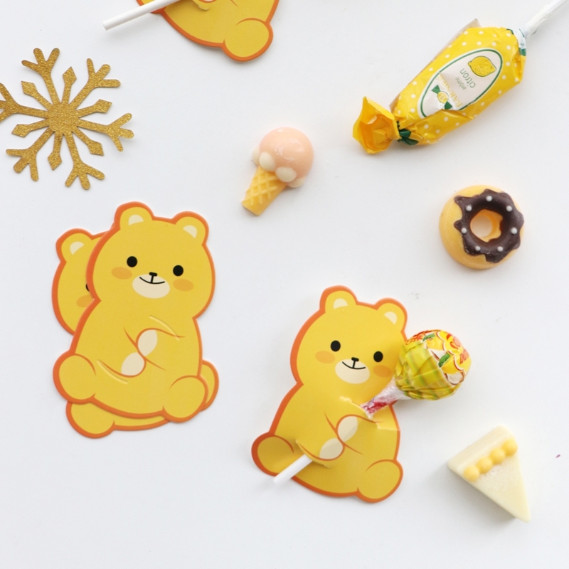 

Bear Lollipop Decorative Paper Card 50pcs, Yellow