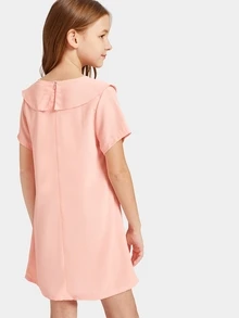 SHEIN Girls Dresses Dây kéo màu trơn Hồng Casual - Màu Hồng baby - Xem 2