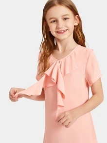 SHEIN Girls Dresses Dây kéo màu trơn Hồng Casual - Màu Hồng baby - Xem 4