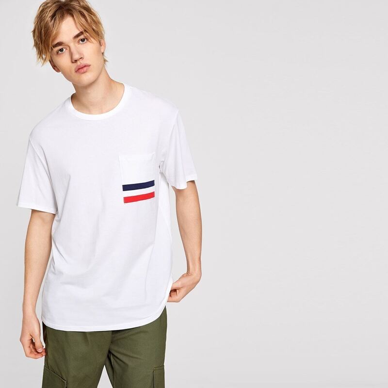 

Guys Colorblock Striped Pocket Patched Top, White