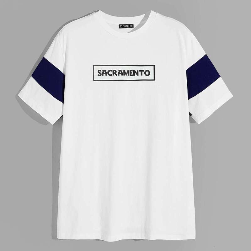 

Guys Color Block Letter Print Top, White