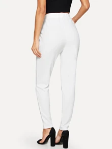 SHEIN Privé Pocket Side Solid Textured Pants - White - View 2
