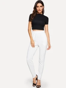 SHEIN Privé Pocket Side Solid Textured Pants - White - View 3