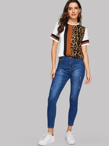 SHEIN LUNE Áo thun Khối Màu Báo trắng Casual - Nhiều màu - Xem 3