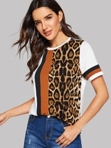 SHEIN LUNE Áo thun Khối Màu Báo trắng Casual - Nhiều màu - Xem 4