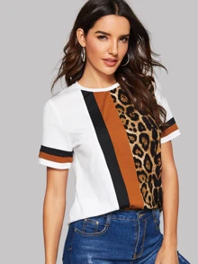 SHEIN LUNE Áo thun Khối Màu Báo trắng Casual - Nhiều màu - Xem 5