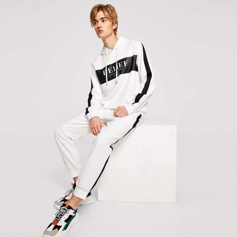 

Guys Letter Graphic Side Tape Hoodie Tracksuit, White
