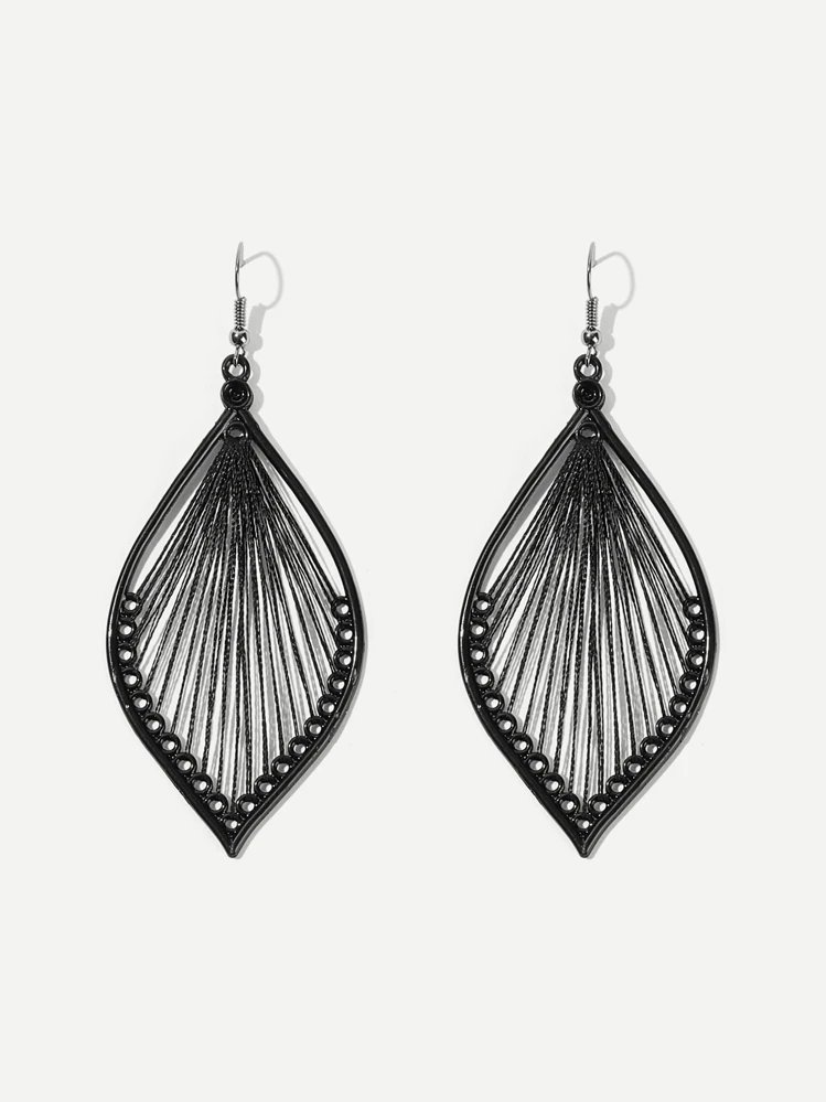 Dellgoo 2pcs Bohemian Style Handmade Leaf Earrings, Women's Exaggerated Braided Tree Leaf Drop Earrings - Black - View 2