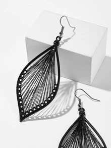 Dellgoo 2pcs Bohemian Style Handmade Leaf Earrings, Women's Exaggerated Braided Tree Leaf Drop Earrings - Black - View 3