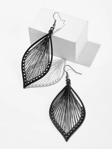 Dellgoo 2pcs Bohemian Style Handmade Leaf Earrings, Women's Exaggerated Braided Tree Leaf Drop Earrings - Black - View 1