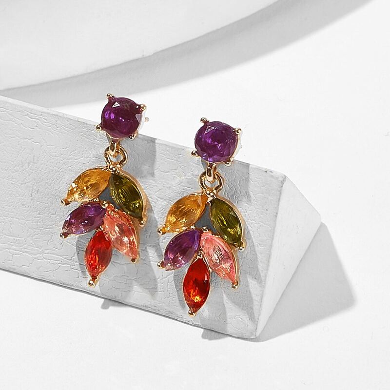 

Color-block Rhinestone Leaf Drop Earrings 1pair, Multicolor