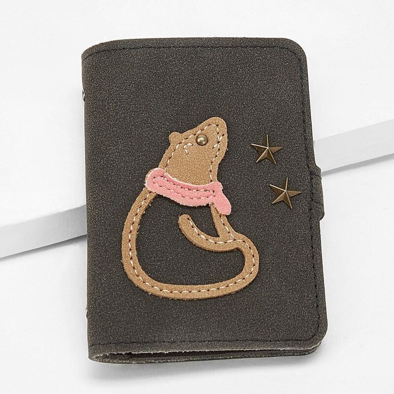 

Cartoon Animal Patch Decor Wallet, Black