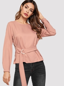 Solid Knot Waist Blouse
