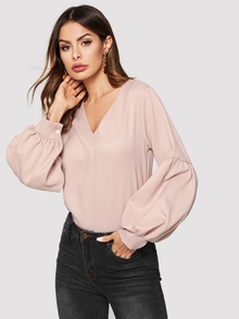 Bishop Sleeve V-Neck Blouse