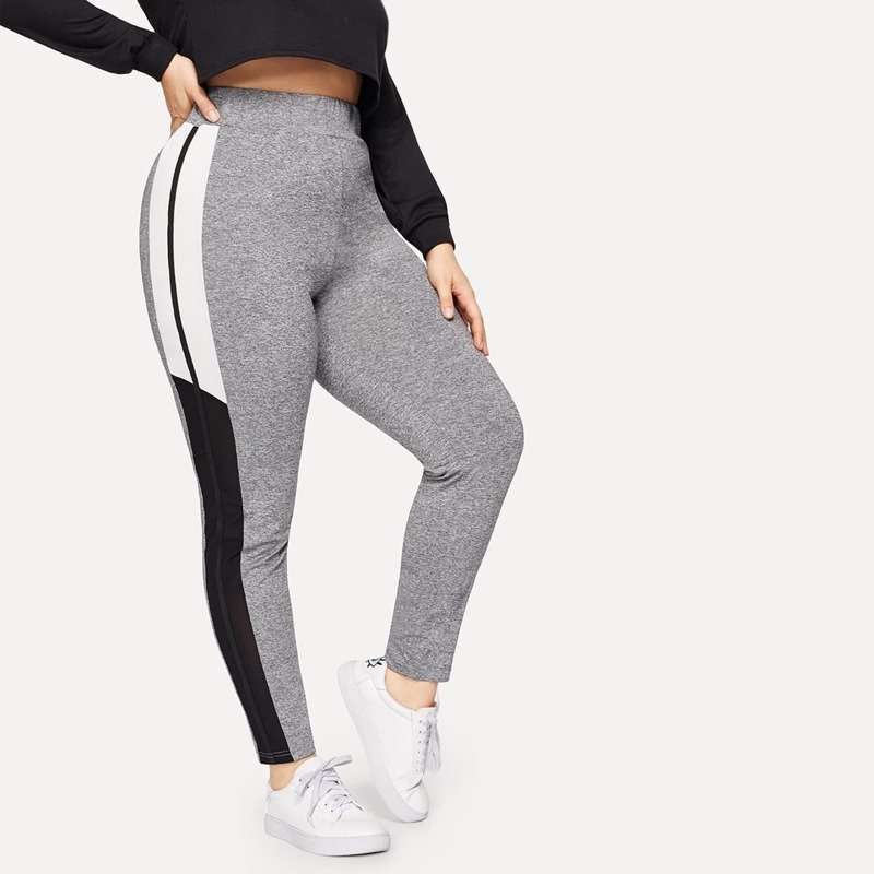 

Plus Contrast Panel Side Pants, Grey