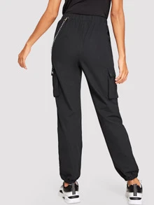 SHEIN Pantalones farol con bolsillo lateral con cadena - Negro - Ver 2