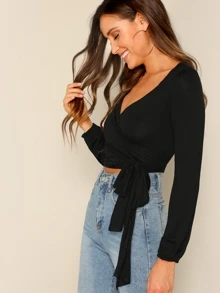 Firerie Wrap Knot Crop Tee - Black - View 2