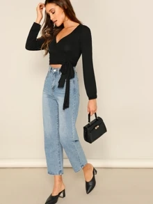 Firerie Wrap Knot Crop Tee - Black - View 4