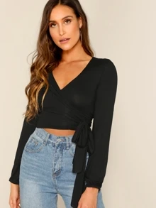 Firerie Wrap Knot Crop Tee - Black - View 1