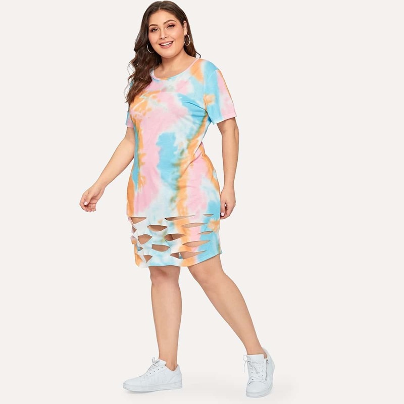 

Plus Cut Out Tie Dye Dress, Multicolor
