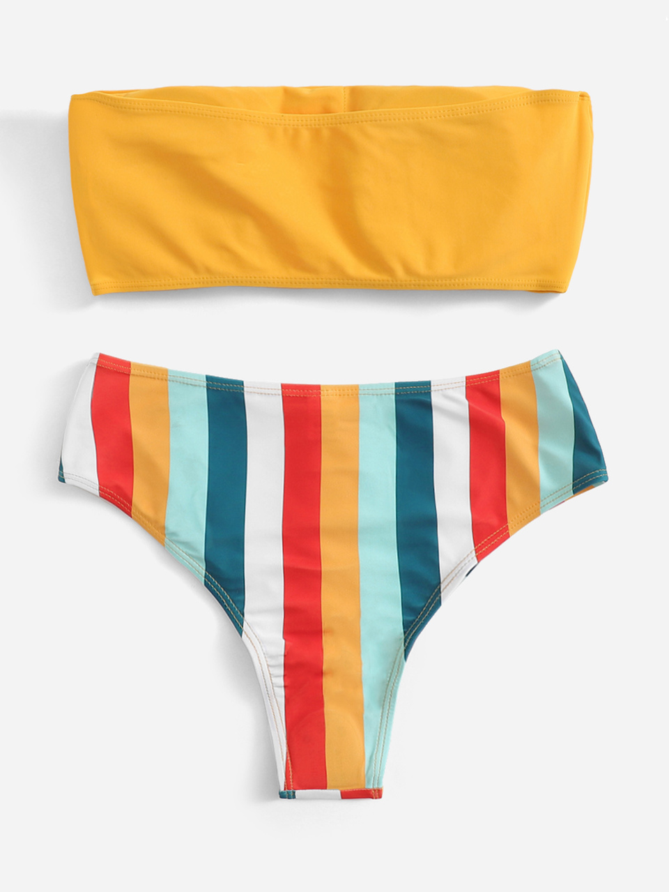Bandeau With Striped Bikini Set
