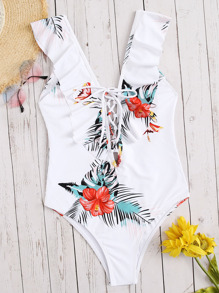 Random Floral Ruffle One Piece Swimwear