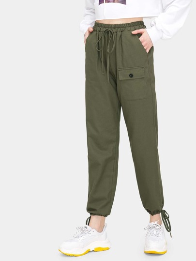 Button And Pocket Detail Drawstring Pants pictures