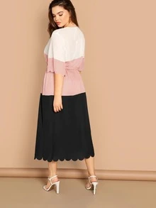 SHEIN Vestido de color block con cinturón ribete en abanico-grande - Multicolor - Ver 4