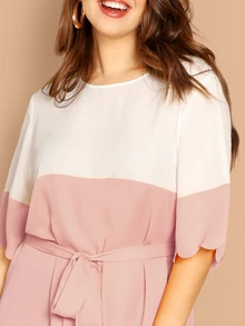 SHEIN Vestido de color block con cinturón ribete en abanico-grande - Multicolor - Ver 5