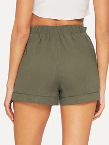 SHEIN Self-Tie Belted Cuffed Shorts - Army Green - View 2
