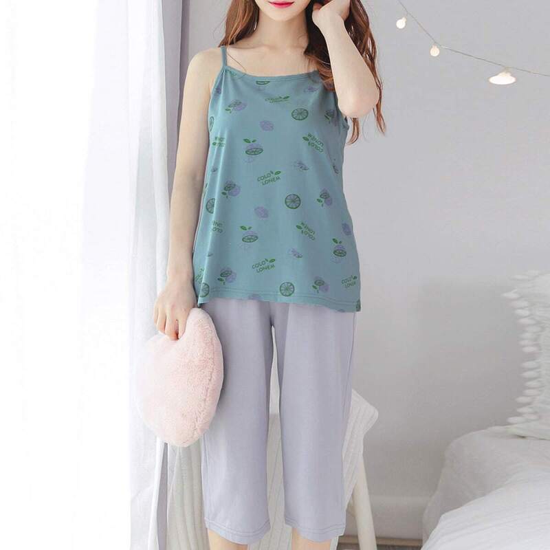 

Lemon & Letter Print Cami Pajama Set, Multicolor