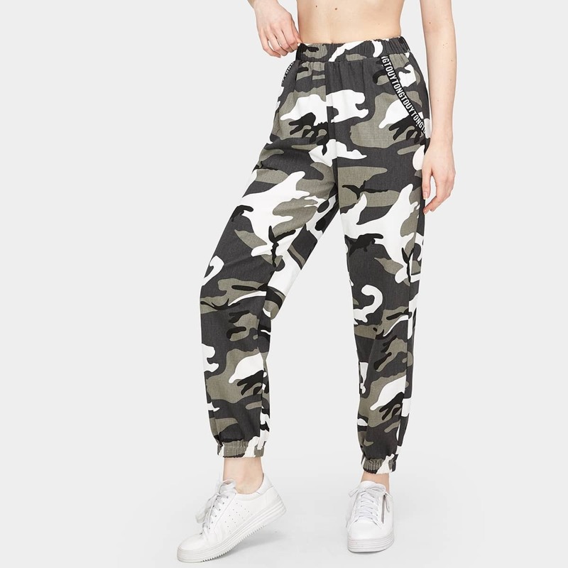 

Camo Print Elastic Waist Pants, Multicolor