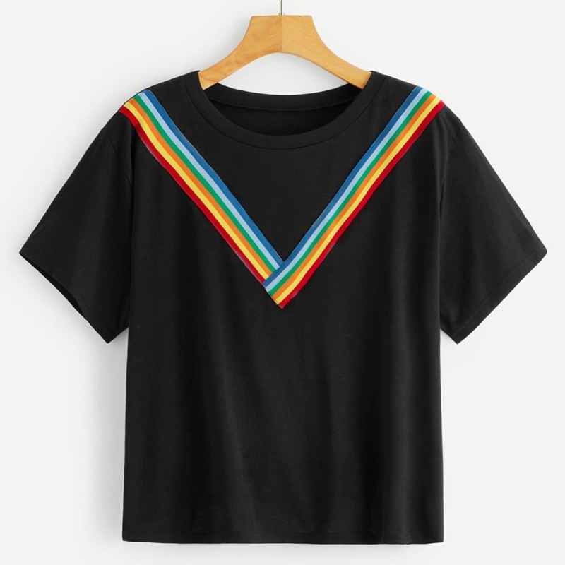 

Plus Rainbow Striped Tee, Black