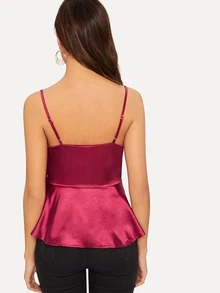 Surplice Front Ruffle Hem Cami Top - Burgundy - View 2